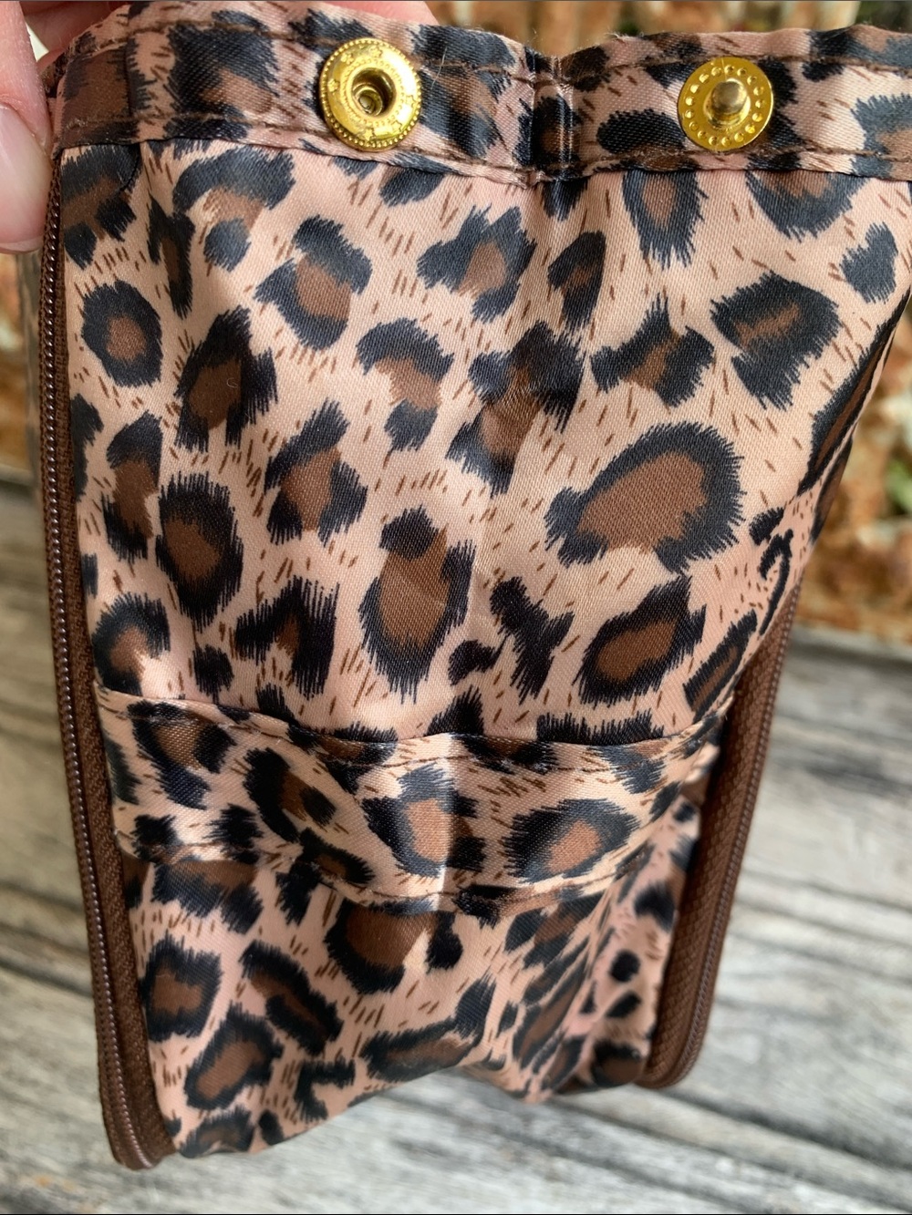 PurseN Leopard Print Cosmetic Organizer in Brown and Black with Gold Accents - Picture 7 of 14
